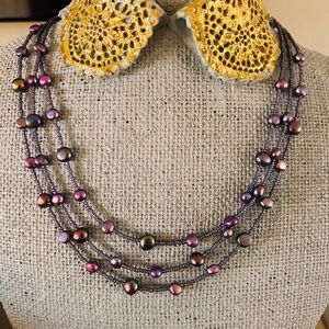 Vintage multi-strand necklace purple freshwater pearls and seed beads